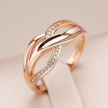 New Unique Creative Rolled 14K Rose Gold Micro-wax Inlay AAA Zircon Diamond Geometry Cross Rings - Modern Jewelry